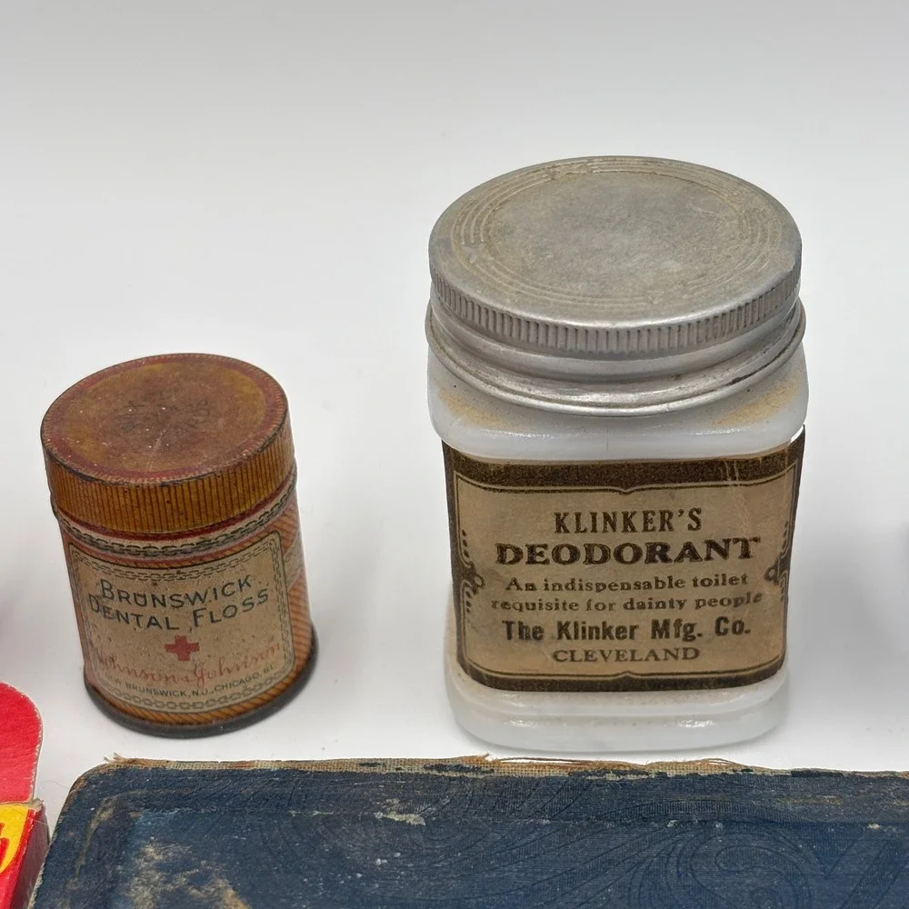 Vintage Apothecary Tin Lot Gillette Razor Bakelite Shaving Brush Mennen Tins
